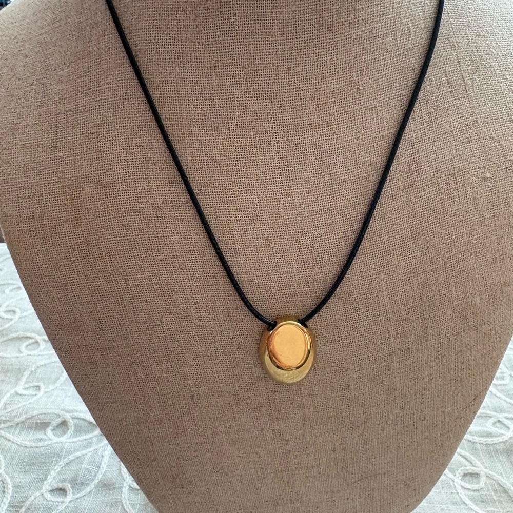 Small Gold Oval Bead Adjustable Black Cord Necklace